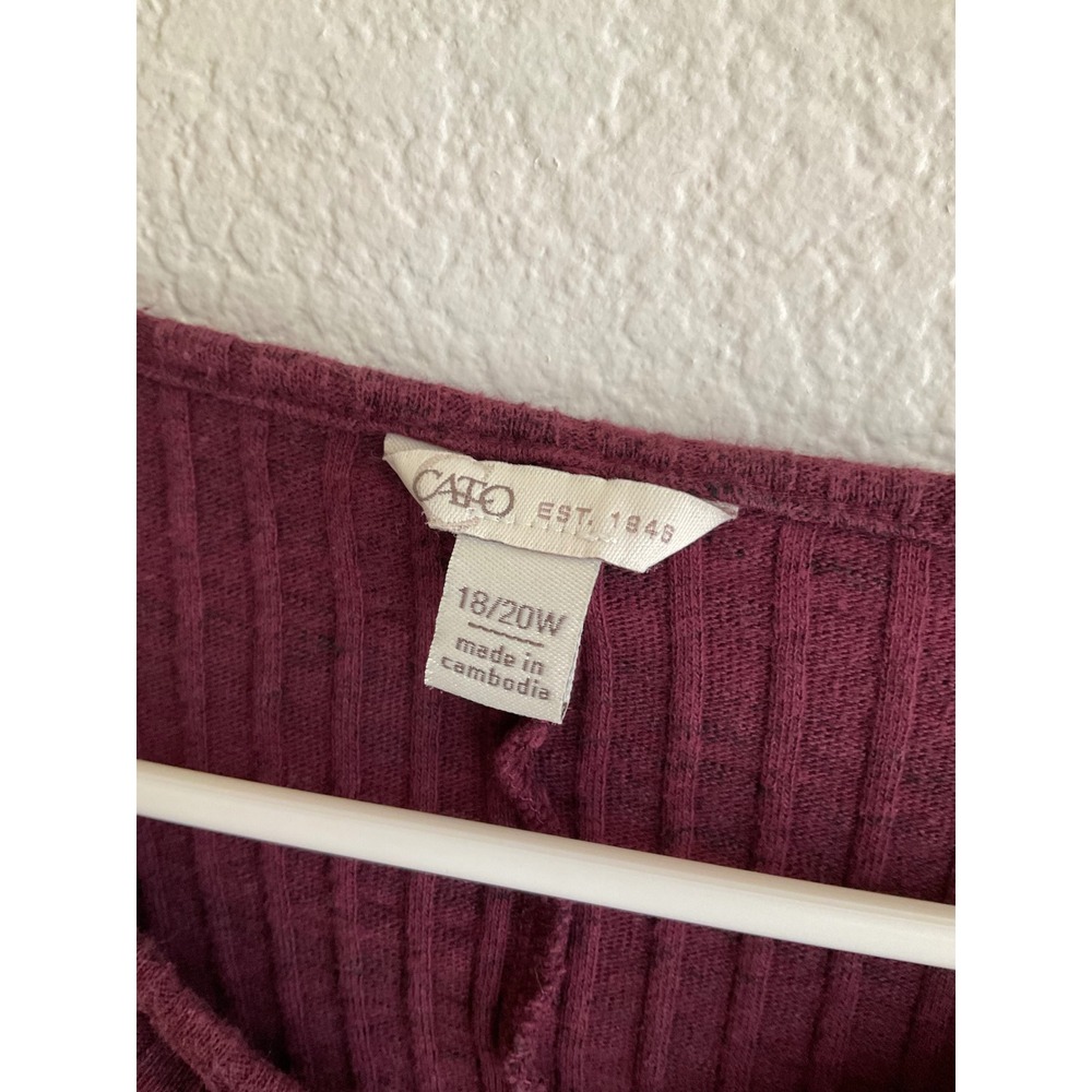 Cato Womens Burgundy Ribbed Ring Keyhole Neck 3/4 Sleeve Knit Top Plus 18/20W - Picture 3 of 8
